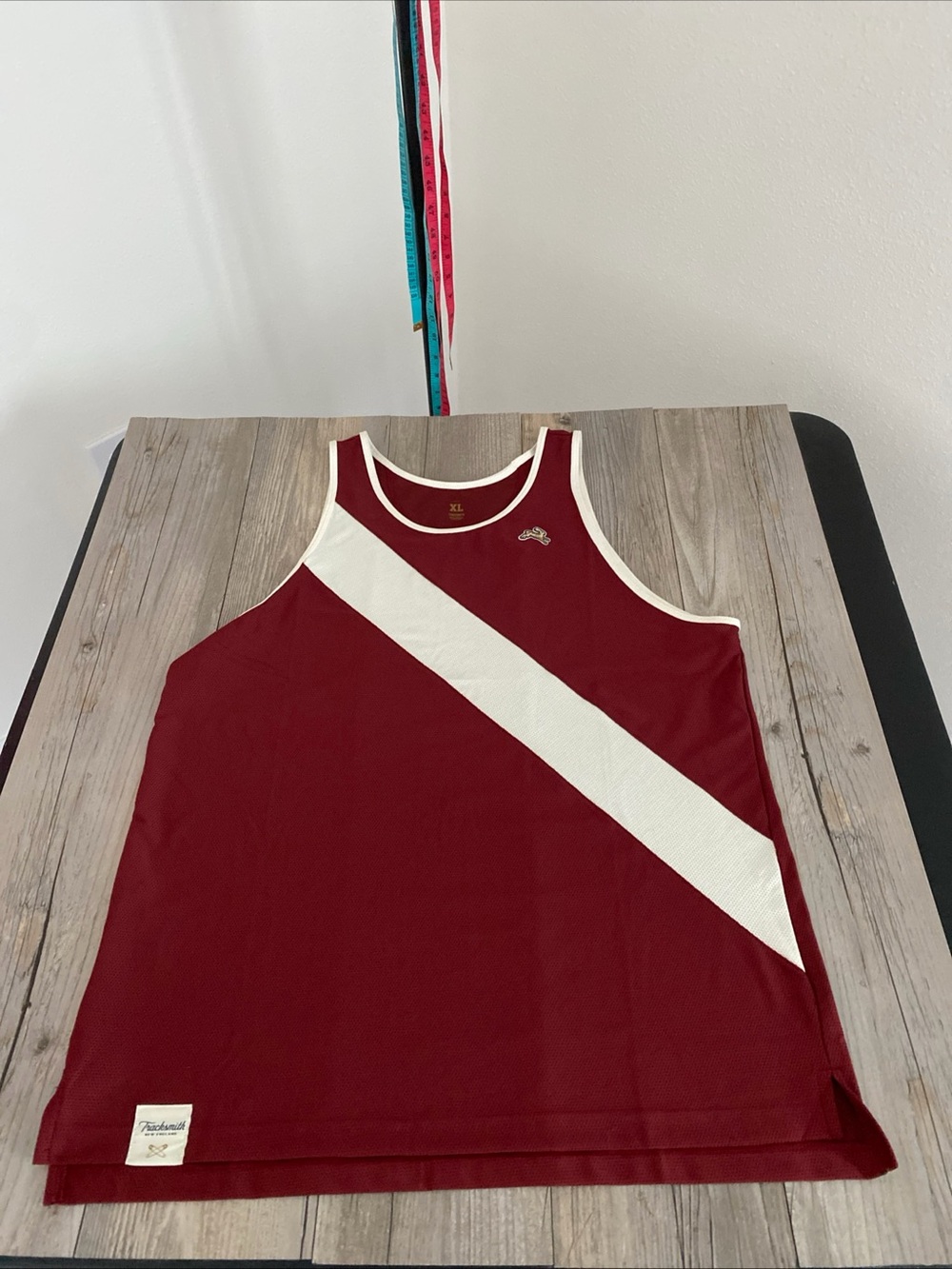 Tracksmith Van Cortlandt Singlet Mens Luxury Fitness Maroon Diagonal Sash XL